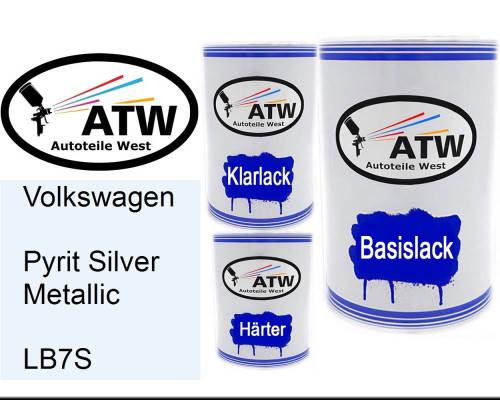 Volkswagen, Pyrit Silver Metallic, LB7S: 500ml Lackdose + 500ml Klarlack + 250ml Härter - Set, von ATW Autoteile West.